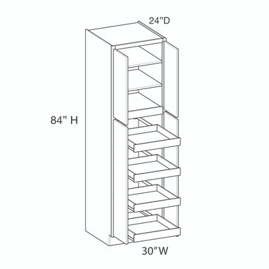 Madison Utility Cabinet w/(4) Roll-out Tray Installed {30" x 84" H - Butt Doors} - (4) Doors | Kunal Kitchens