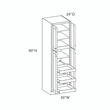 Madison Utility Cabinet w/(3) Roll-out Tray Installed {30" x 90" H - Butt Doors} - (4) Doors | Kunal Kitchens