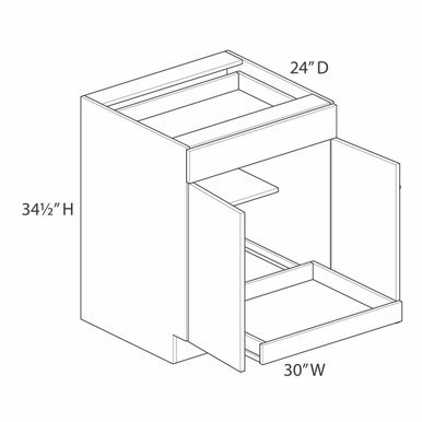 Euro Value Gramercy Shaker 30" Base Cabinet w/(1) Roll-out Tray Installed {Butt Doors} - (2) Doors / (1) Drawer | Kunal Kitchens