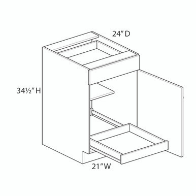 21" Base Cabinet w/(1) Roll-out Tray Installed - (1) Door / (1) Drawer | Kunal Kitchens