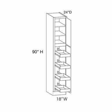 Utility Cabinet w/(4) Roll-out Tray Installed {18" x 90" H} - (2) Doors | Kunal Kitchens