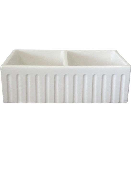 FC3318SN Fluted French Farmhouse Double Bowl Fireclay Apron Sink
