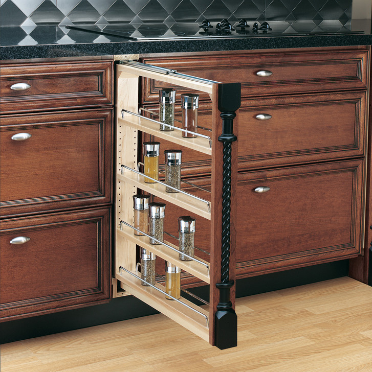 432-BF-3C 3" Base Filler Pull-Out with Adjustable Shelves-Wood-Light Brown