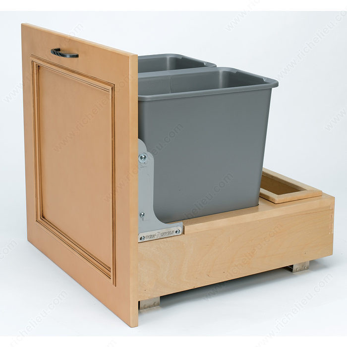 4WCBM-2430DM-2 Dbl 30 Qt Bottom Mount Waste Container For Waste Container-Wood/Plastic-Silver