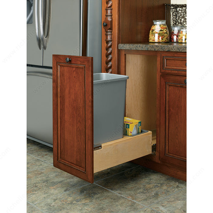 4WCBM15DM1 Sgl 35 Qt Bottom Mount Waste Container For Waste Container-Wood/Plastic-Silver