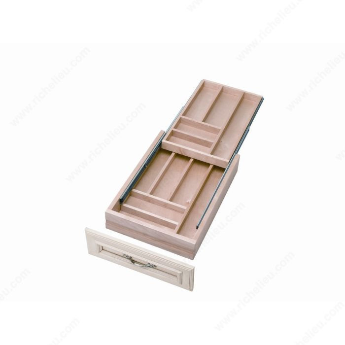 4WTCD-18HSC-1 Wood Tiered Dbl Cutlery Org W/Sc - 18" Ff - H Slide For Drawer Org-Wood-Light Brown