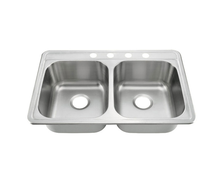 KST332266B-4 - TOPMOUNT DOUBLE BOWL S S KITCHEN SINK-4 HOLE 33X22X6"/6"