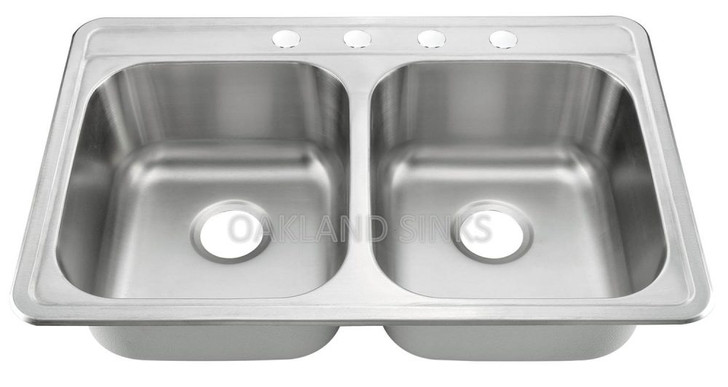 KST332288B-4 - TOPMOUNT DOUBLE BOWL S S KITCHEN SINK-4 HOLE 33X22X8"/8"