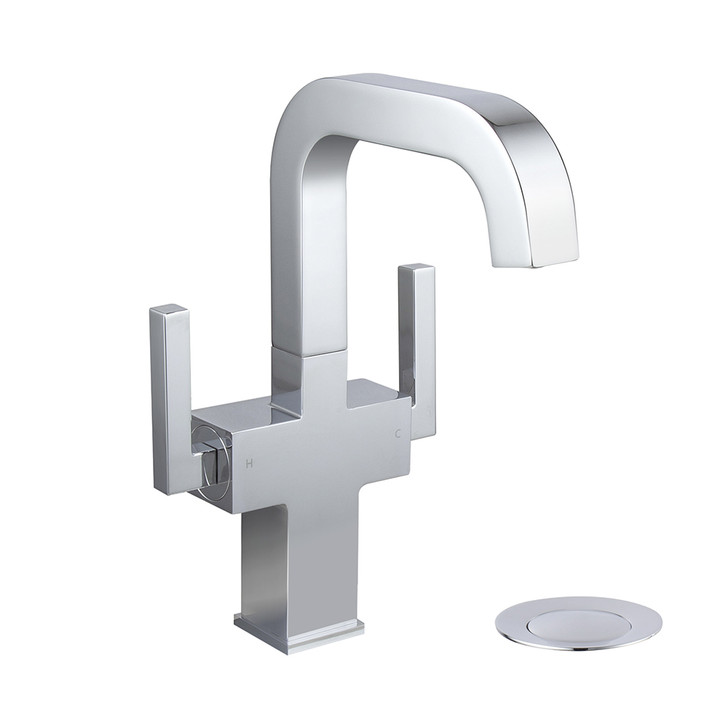 KSB1216C - Two Handles Bathroom Sink Faucet with Pop Up Drain  KSB1216 - Polished Chrome Finish