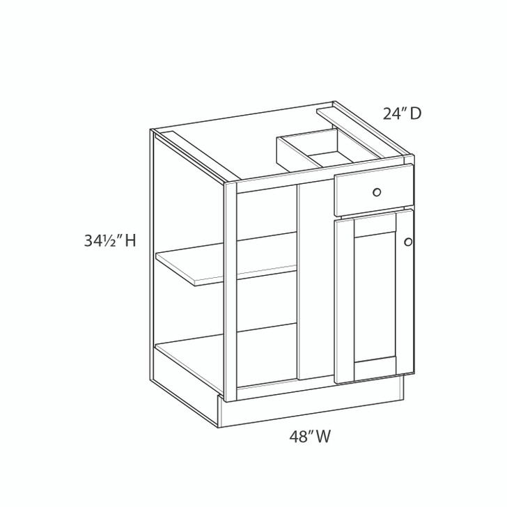 Bedford Ready to Assemble 48 in. W x 34.5 in. H x 24 in. D Plywood Blind Base Corner Cabinet Right in Painted White