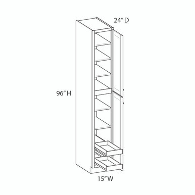 Bedford Ready to Assemble 15 in. W x 96 in. H x 24 in. D Plywood Tall Cabinet w/(2) Roll-out Trays in Painted White
