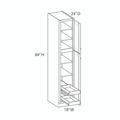 Bedford Ready to Assemble 18 in. W x 84 in. H x 24 in. D Plywood Tall Cabinet w/(2) Roll-out Trays in Painted White