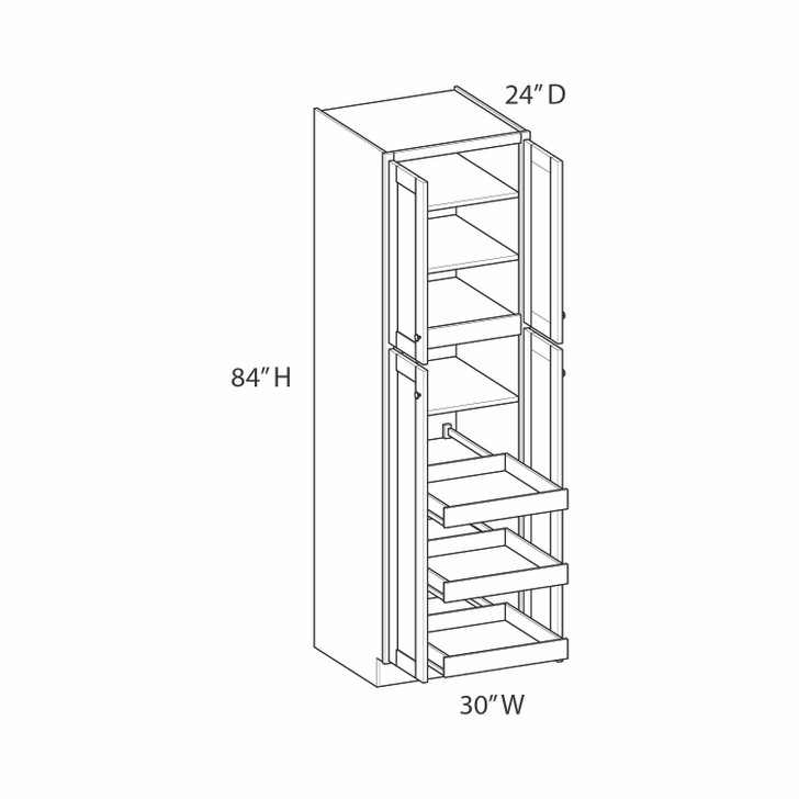 Bedford Ready to Assemble 30 in. W x 84 in. H x 24 in. D Plywood Tall Cabinet w/(3) Roll-out Trays in Painted White
