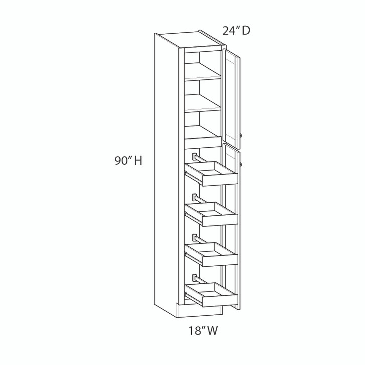 Bedford Ready to Assemble 18 in. W x 90 in. H x 24 in. D Plywood Tall Cabinet w/(4) Roll-out Trays in Painted White