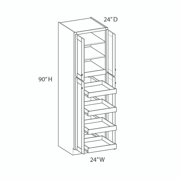 Bedford Ready to Assemble 24 in. W x 90 in. H x 24 in. D Plywood Tall Cabinet w/(4) Roll-out Trays in Painted White