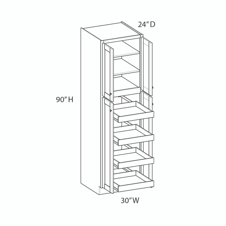 Bedford Ready to Assemble 30 in. W x 90 in. H x 24 in. D Plywood Tall Cabinet w/(4) Roll-out Trays in Painted White