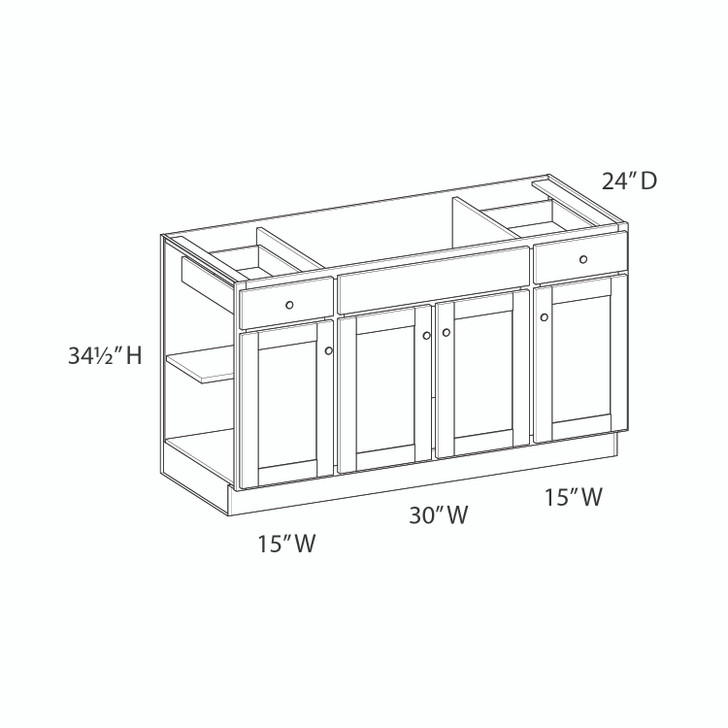 Bedford Assembled 60 in. W x 34.5 in. H x 24 in. D Plywood Sink Base Cabinet in Painted White