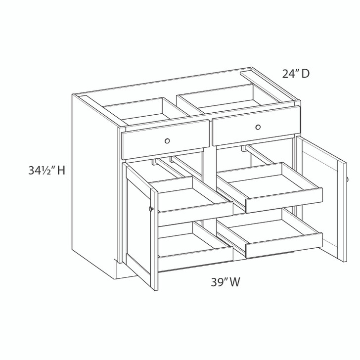 Bedford Assembled 39 in. W x 34.5 in. H x 24 in. D Plywood Base Cabinet w/(4) Roll-out Trays in Painted White