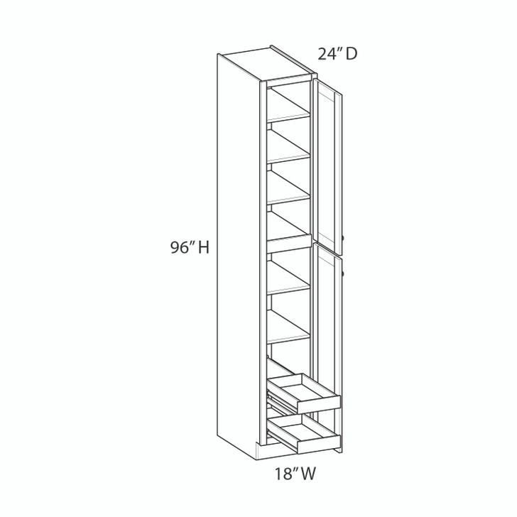 Bedford Assembled 18 in. W x 96 in. H x 24 in. D Plywood Tall Cabinet w/(2) Roll-out Trays in Painted White