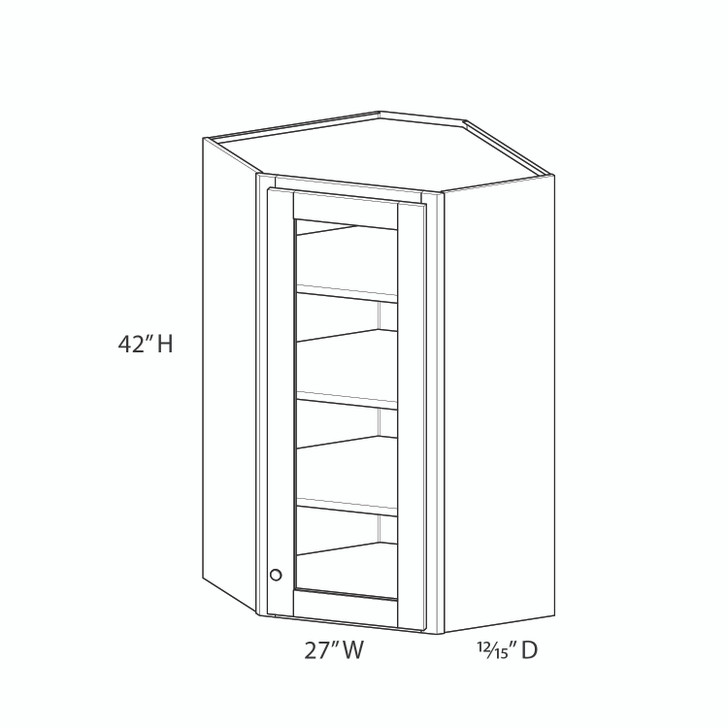JAMESTOWN Ready to Assemble 27 in. W x 42 in. H x 15 in. D Plywood Glass Door Diagonal Corner Wall Cabinet w/ Finished Interior in Espresso