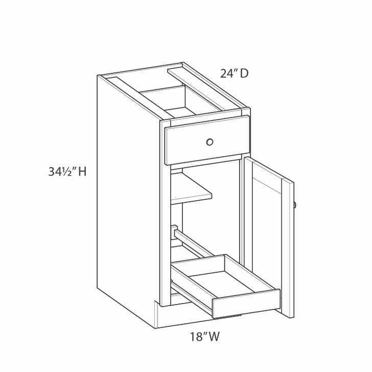 JAMESTOWN Assembled 18 in. W x 34.5 in. H x 24 in. D Plywood Base Cabinet w/(1) Roll-out Tray in Espresso