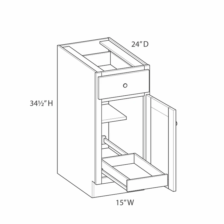 NORFOLK Assembled 15 in. W x 34.5 in. H x 24 in. D Plywood Base Cabinet w/(1) Roll-out Tray in Painted White