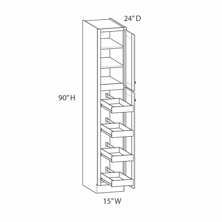 NORFOLK Assembled 15 in. W x 90 in. H x 24 in. D Plywood Tall Cabinet w/(4) Roll-out Trays in Painted White