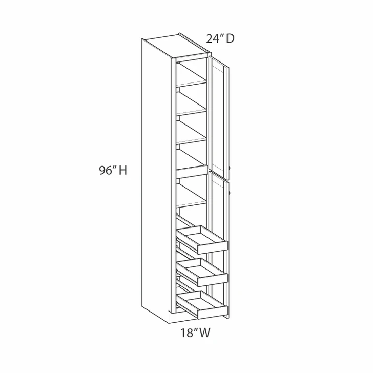 NORFOLK Assembled 18 in. W x 96 in. H x 24 in. D Plywood Tall Cabinet w/(3) Roll-out Trays in Painted White