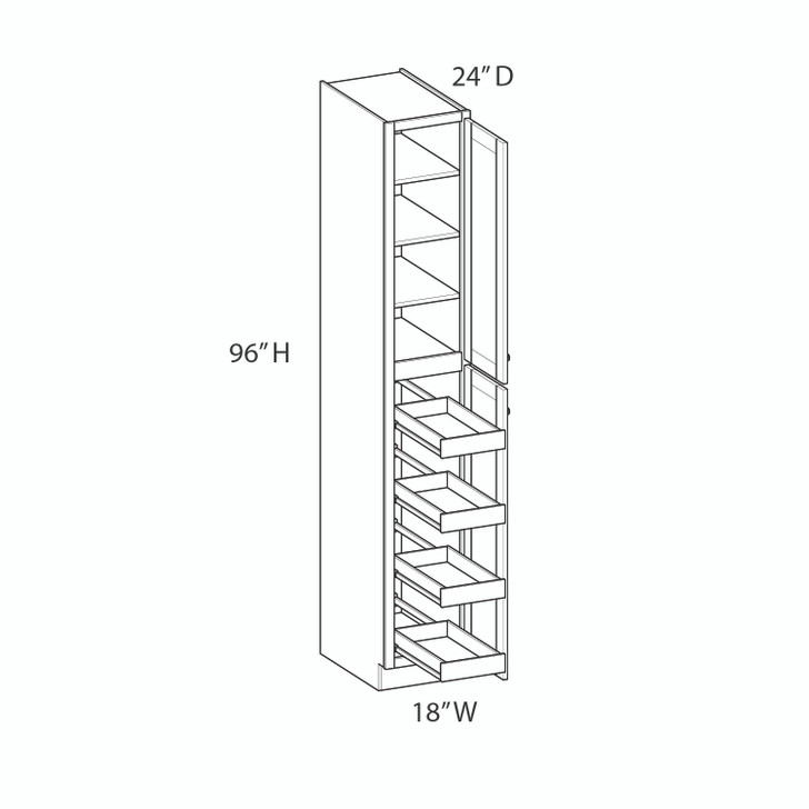 NORFOLK Assembled 18 in. W x 96 in. H x 24 in. D Plywood Tall Cabinet w/(4) Roll-out Trays in Painted White