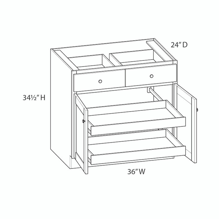 NORFOLK Ready to Assemble 36 in. W x 34.5 in. H x 24 in. D Plywood Base Cabinet w/(2) Roll-out Trays in Painted White