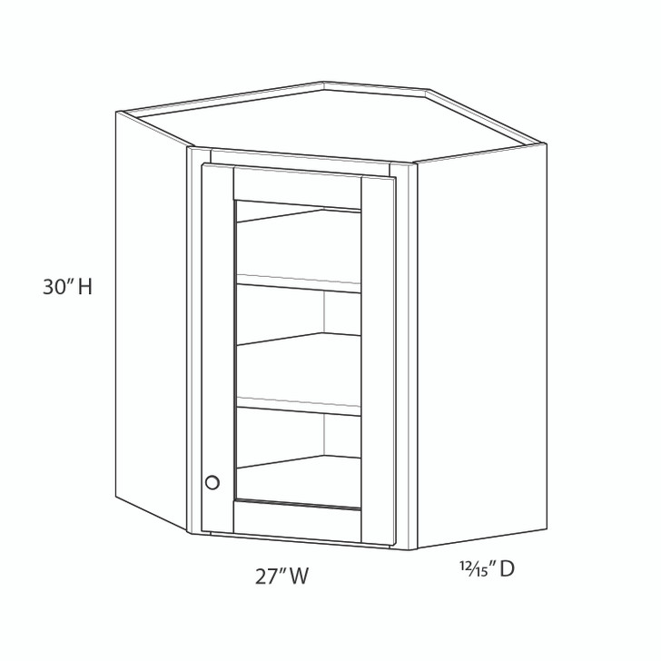 NORFOLK Ready to Assemble 27 in. W x 30 in. H x 15 in. D Plywood Glass Door Diagonal Corner Wall Cabinet w/ Finished Interior in Painted White