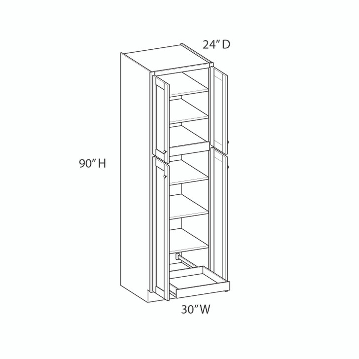 NORFOLK Ready to Assemble 30 in. W x 90 in. H x 24 in. D Plywood Tall Cabinet w/(1) Roll-out Tray in Painted White