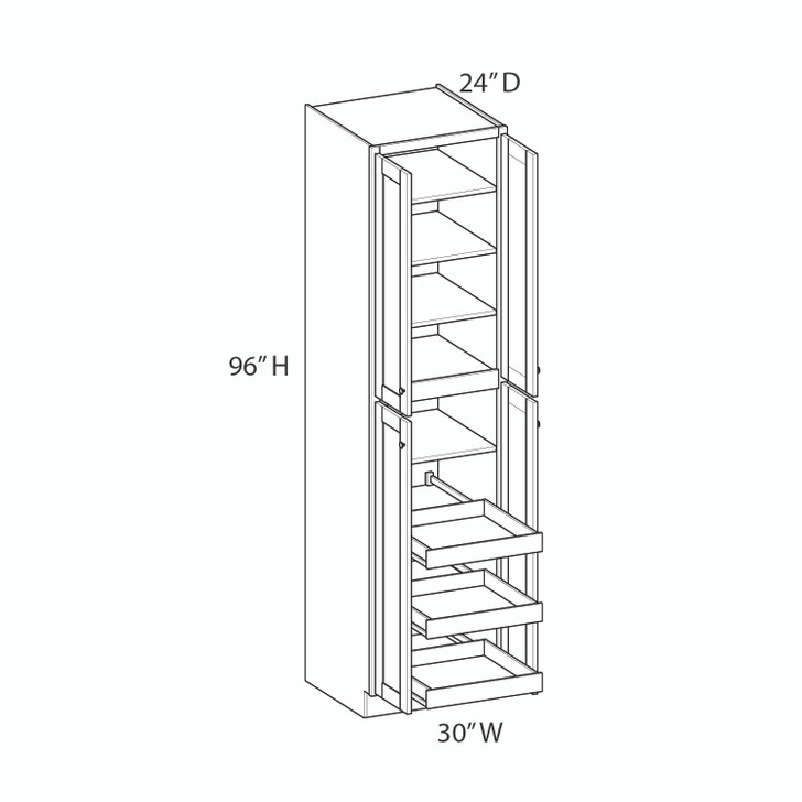 NORFOLK Ready to Assemble 30 in. W x 96 in. H x 24 in. D Plywood Tall Cabinet w/(3) Roll-out Trays in Painted White