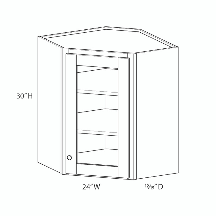 ROCKINGHAM Assembled 24 in. W x 30 in. H x 12 in. D Plywood Frosted Glass Door Diagonal Corner Wall Cabinet in Painted Stratus