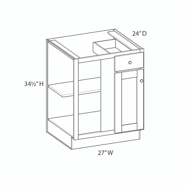 BELLE HAVEN Assembled 27 in. W x 34.5 in. H x 24 in. D Plywood Blind Base Corner Cabinet Left in Driftwood