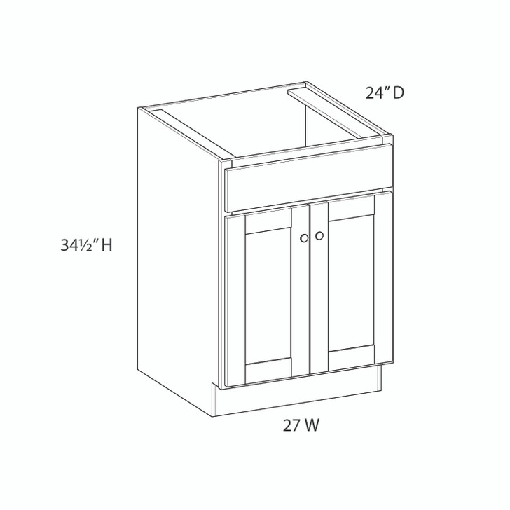 BELLE HAVEN Assembled 27 in. W x 34.5 in. H x 24 in. D Plywood Sink Base Cabinet in Driftwood
