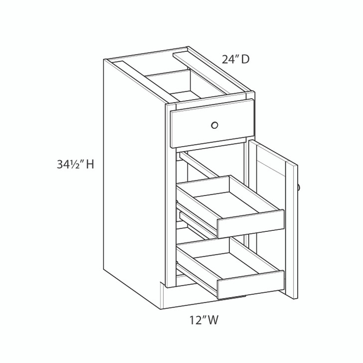 BELLE HAVEN Assembled 12 in. W x 34.5 in. H x 24 in. D Plywood Base Cabinet w/(2) Roll-out Trays in Driftwood