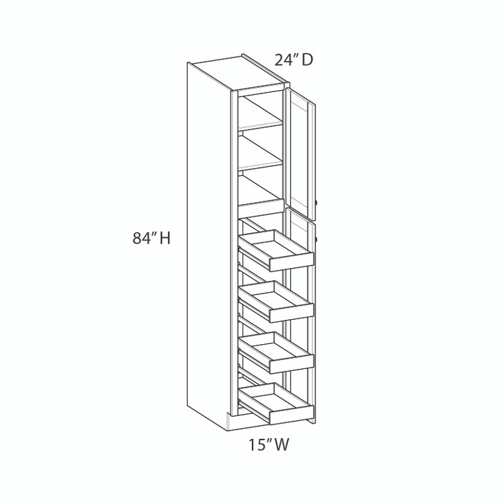 BELLE HAVEN Assembled 15 in. W x 84 in. H x 24 in. D Plywood Tall Cabinet w/(4) Roll-out Trays in Driftwood