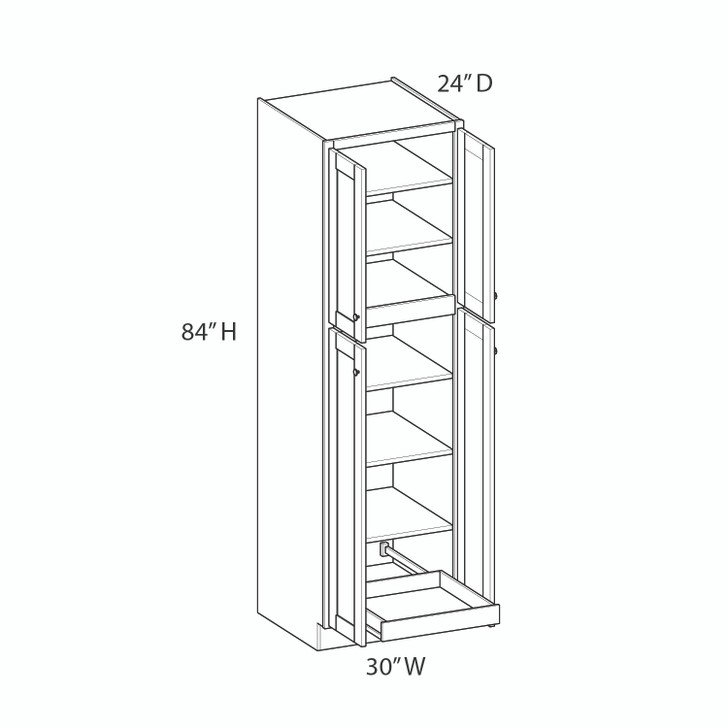 BELLE HAVEN Assembled 30 in. W x 84 in. H x 24 in. D Plywood Tall Cabinet w/(1) Roll-out Tray in Driftwood