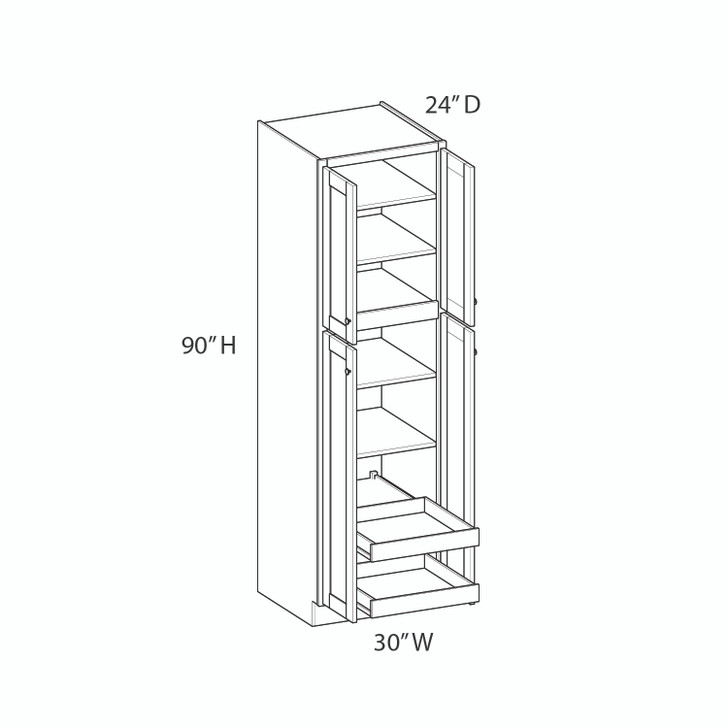 BELLE HAVEN Assembled 30 in. W x 90 in. H x 24 in. D Plywood Tall Cabinet w/(2) Roll-out Trays in Driftwood