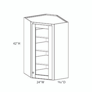 BELLE HAVEN Assembled 24 in. W x 42 in. H x 12 in. D Plywood Glass Door Diagonal Corner Wall Cabinet w/ Finished Interior in Driftwood