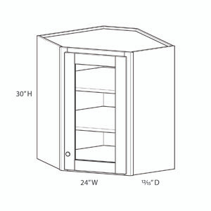 BELLE HAVEN Assembled 24 in. W x 30 in. H x 12 in. D Plywood Frosted Glass Door Diagonal Corner Wall Cabinet in Driftwood