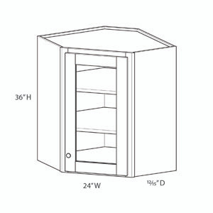 BELLE HAVEN Assembled 24 in. W x 36 in. H x 12 in. D Plywood Frosted Glass Door Diagonal Corner Wall Cabinet in Driftwood