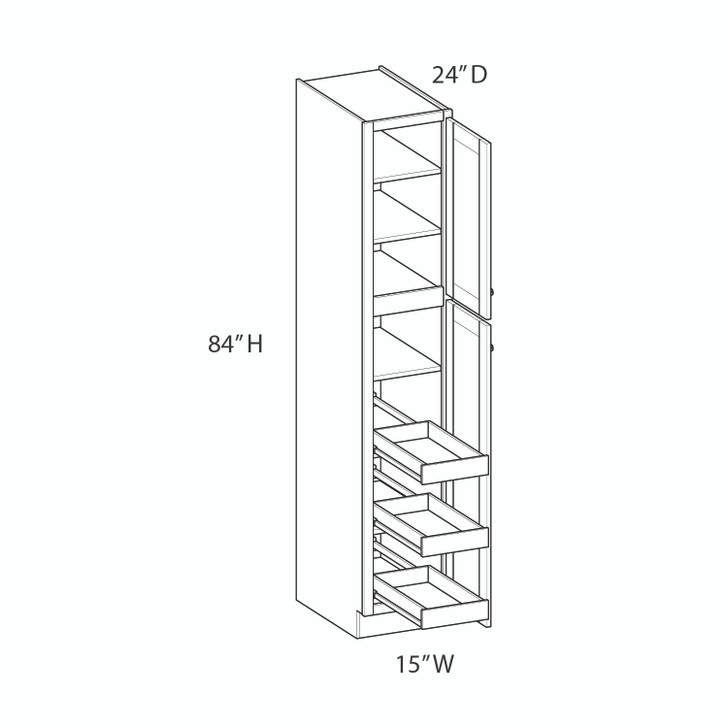 BELLE HAVEN Ready to Assemble 15 in. W x 84 in. H x 24 in. D Plywood Tall Cabinet w/(3) Roll-out Trays in Driftwood