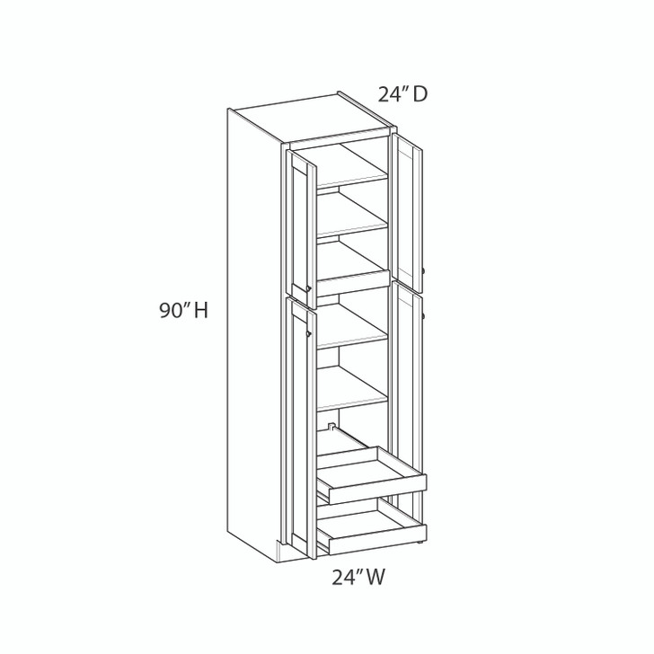 BELLE HAVEN Ready to Assemble 24 in. W x 90 in. H x 24 in. D Plywood Tall Cabinet w/(2) Roll-out Trays in Driftwood