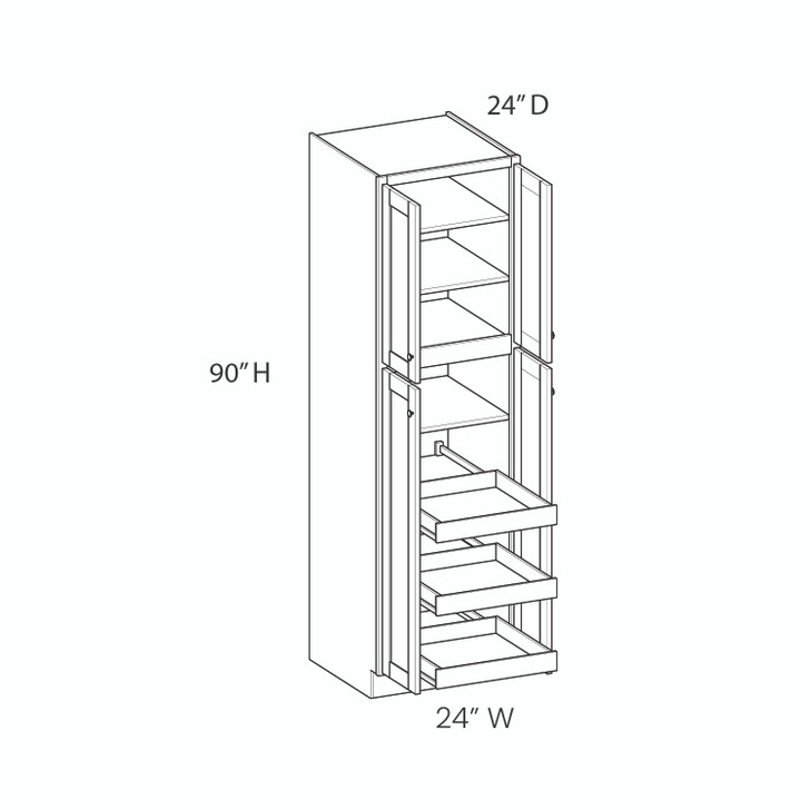 BELLE HAVEN Ready to Assemble 24 in. W x 90 in. H x 24 in. D Plywood Tall Cabinet w/(3) Roll-out Trays in Driftwood