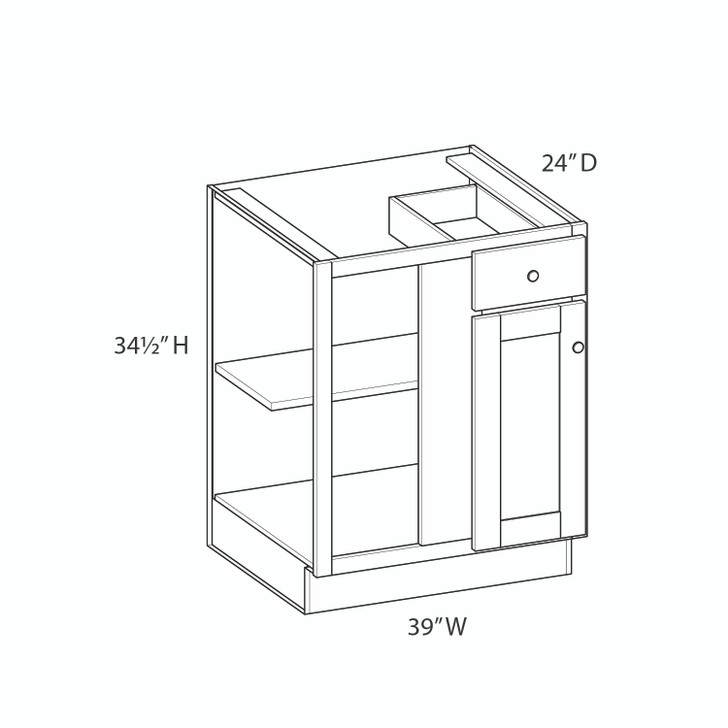 GLOUCESTER Assembled 39 in. W x 34.5 in. H x 24 in. D Plywood Blind Base Corner Cabinet Left in Toffee