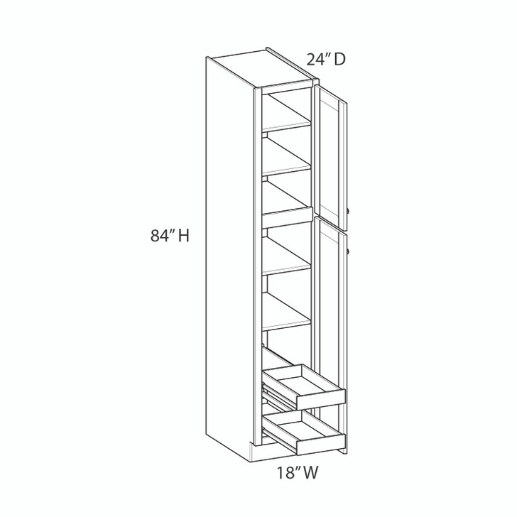 DAMASCUS Assembled 18 in. W x 84 in. H x 24 in. D Plywood Tall Cabinet w/(2) Roll-out Trays in French Vanilla