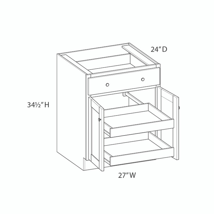 CUMBERLAND Assembled 27 in. W x 34.5 in. H x 24 in. D Plywood Base Cabinet w/(2) Roll-out Trays in Painted Stratus
