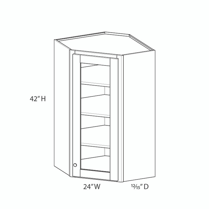 CUMBERLAND Ready to Assemble 24 in. W x 42 in. H x 12 in. D Plywood Glass Door Diagonal Corner Wall Cabinet w/ Finished Interior in Painted Stratus